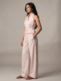 Light Pink Collared Halter Top-Bottom Set