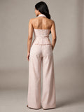 Light Pink Collared Halter Top-Bottom Set