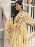 Light Yellow Organza Handpainted Anarkali Suit