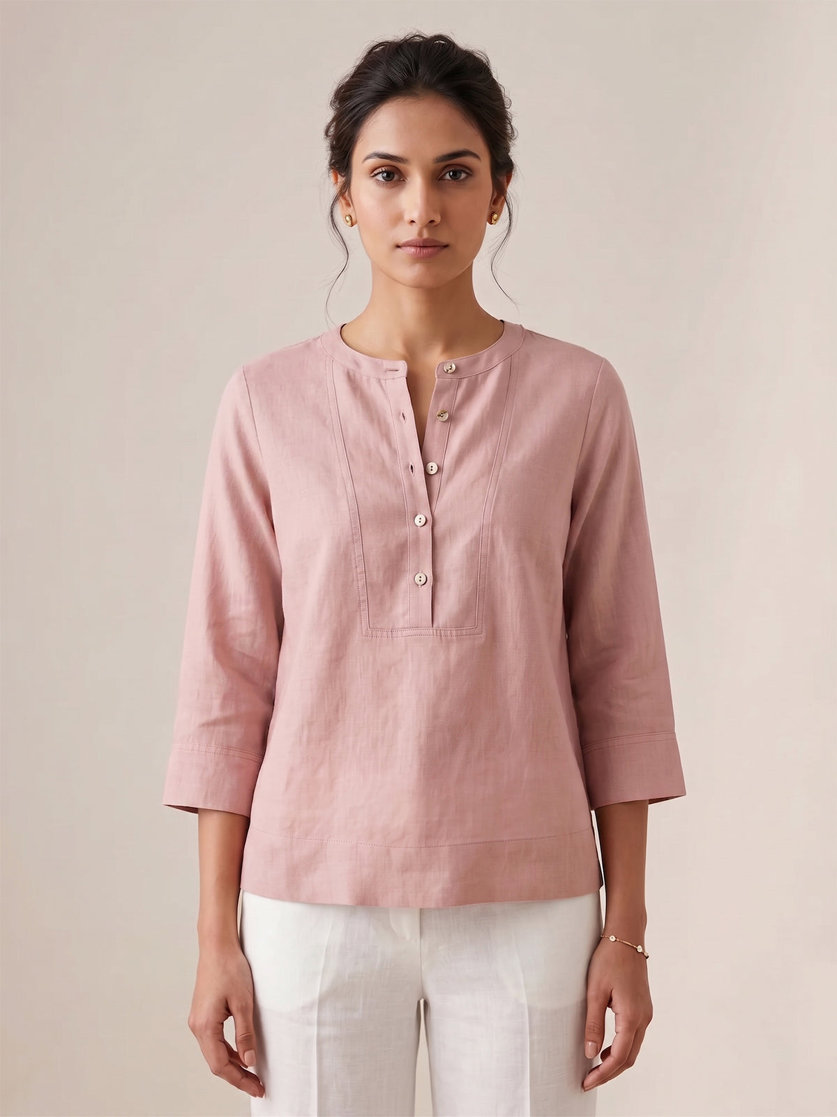 Dusty Pink Women's Top With Mandarin Collar