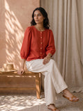 Tomato Red Pure Soft Cotton Puff Sleeve Top
