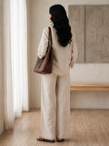 Beige Airy Cotton V-Neck Top Bottom Set