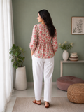 Rose Pink Printed Gathered Waist Top for Women