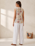 Ivory Floral Printed Sleeveless Top for Women