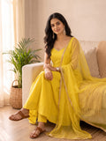 Bright Yellow Flared Anarkali Suit Set
