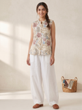 Ivory Floral Printed Sleeveless Top for Women