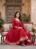 Red V-Neck Anarkali with Dupatta