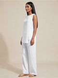 White Cotton Linen Sleeveless Tunic & Wide-Leg Pant Set