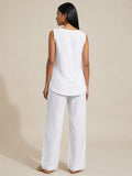 White Cotton Linen Sleeveless Tunic & Wide-Leg Pant Set