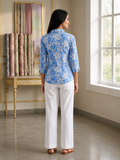 Blue Floral Printed Cotton Top for Women