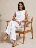 White Cotton Linen Sleeveless Tunic & Wide-Leg Pant Set