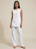 White Cotton Linen Sleeveless Tunic & Wide-Leg Pant Set