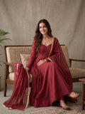 Maroon Cotton Silk Anarkali Suit with Dupatta