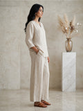 Cream Cotton Relaxed Top with Cropped Pants Co-Ord Set