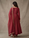 Maroon Cotton Silk Anarkali Suit with Dupatta
