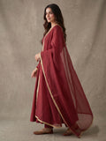 Maroon Cotton Silk Anarkali Suit with Dupatta