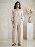 Cream Cotton Relaxed Top with Cropped Pants Co-Ord Set