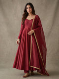 Maroon Cotton Silk Anarkali Suit with Dupatta