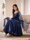 Blue Anarkali Suit with Lace Dupatta