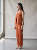 Rust Orange Minimal Linen Top & Trouser Set
