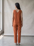 Rust Orange Minimal Linen Top & Trouser Set