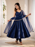 Blue Anarkali Suit with Lace Dupatta