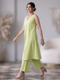 Lime Green V-Neck Kurta Palazzo Set for Women