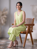 Lime Green V-Neck Kurta Palazzo Set for Women