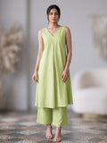 Lime Green V-Neck Kurta Palazzo Set for Women