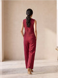 Wine Red Smart Casual Top-Bottom Set for Women