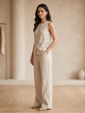 Ivory Linen Sleeveless Buttoned Co-Ord Set