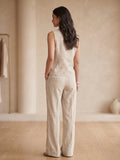Ivory Linen Sleeveless Buttoned Co-Ord Set