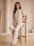 Ivory Linen Sleeveless Buttoned Co-Ord Set