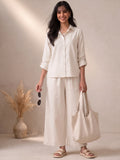 Ivory Cotton Shirt & Wide-Leg Pant Co-Ord Set