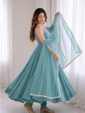 Blue Flared Anarkali Gown Suit Set