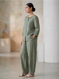 Sage Green Cotton Linen Shirt with Relaxed Pant Co-Ord Set