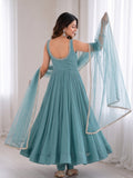 Blue Flared Anarkali Gown Suit Set