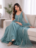 Blue Flared Anarkali Gown Suit Set