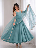 Blue Flared Anarkali Gown Suit Set