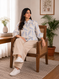 Ivory Blue Feather Print Cotton Shirt for Women