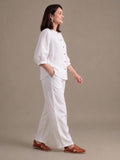White Puff Sleeves Women's Co-Ord Set In Cotton Linen