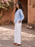 Sky Blue Diamond Print Cotton Top for Women