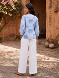 Sky Blue Diamond Print Cotton Top for Women