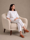 White Puff Sleeves Women's Co-Ord Set In Cotton Linen