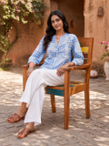 Sky Blue Diamond Print Cotton Top for Women
