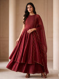 Maroon Layered Anarkali Suit with Dupatta