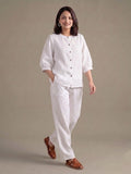 White Puff Sleeves Women's Co-Ord Set In Cotton Linen