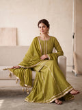 Olive Green Traditional Sharara Suit with Dupatta