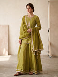 Olive Green Traditional Sharara Suit with Dupatta