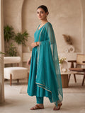 Blue Cotton Silk Anarkali Suit Set
